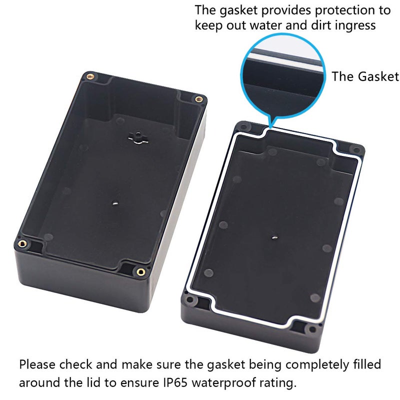 Zulkit Junction Box, Zulkit Project Box IP65 Waterproof Outdoor Box ABS Plastic Electrical Boxes Electronic Enclosure Black 6.22 x 3.54 x 2.36 inch (158 x 90 x 60 mm)(Pack of 2) - Image 4